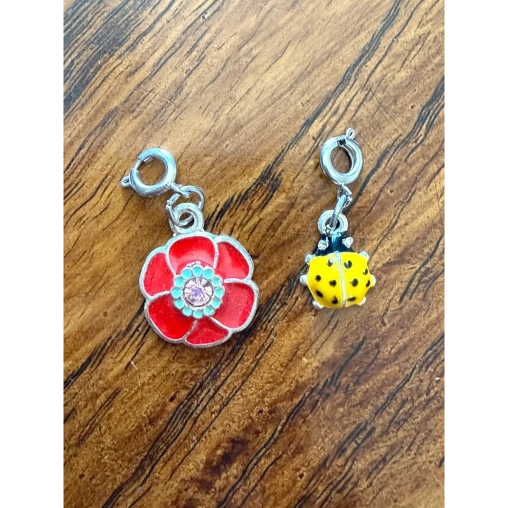 Yellow Ladybug and Red Flower Spring Ring Charms Set